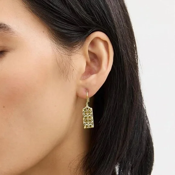 COACH Quilted C Tag Drop Earrings; GOLDEN SHADOW/GOLD - Picture 5 of 6